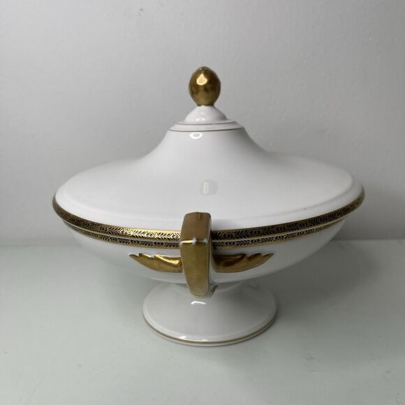 Fraureuth Germany Lidded Vegetable Serving Dish Bowl Tureen Gold Porcelain Deco - Picture 4 of 8